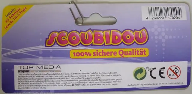 Photo from the official notice: Top Media braiding strands "scoubidou – rainbow" — chemical risk