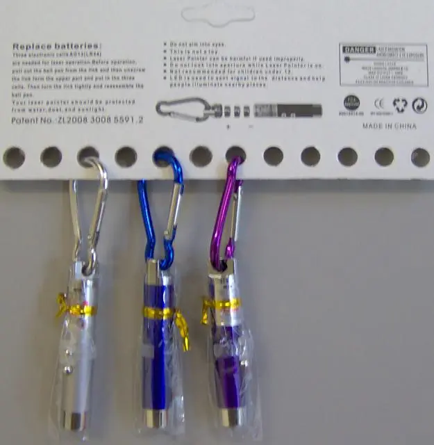 Photo from the official notice: ZINI laser pointer key-holder "new laser &amp; led light" — damage to sight risk