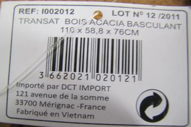 Photo de l’avis officiel: Edenko Transat Bois Acacia Basculant Chaise de jardin &amp; #13; — risque: Coincement