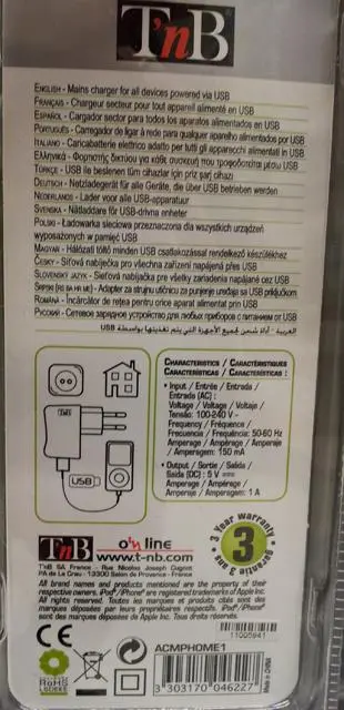 Foto do aviso oficial: T'nb USB Charger Carregador da rede elétrica — risco: Choque elétrico & Incêndio