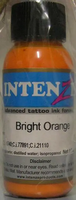 Photo from the official notice: Intenze Bright orange tattoo ink — chemical risk