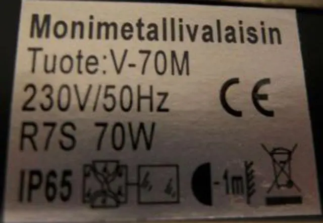 Foto do aviso oficial: Scanlight Monimetallivalaisin Projetor — risco: Choque elétrico