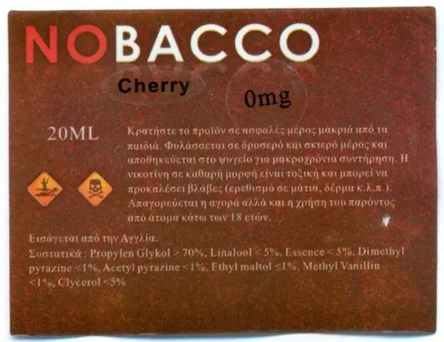Photo de l’avis officiel: NOBACCO Liquide pour cigarette électronique — risque: Risque chimique
