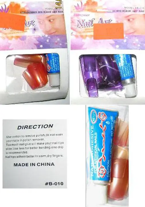 Foto aus der offiziellen Meldung: 1. Fengshangmei (Fake nehty) 2. True Lover 1. – 3. and 5.: Nail Art4. Nail Art Collection Falsche Nägel &amp;  — Risiko: Chemikalie