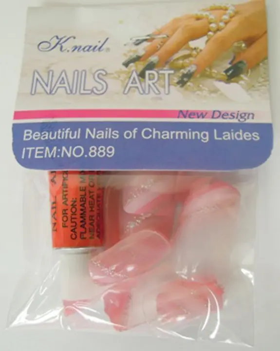 Foto del aviso oficial: K.nail 1. Rich, more Shining, last More Long Time2. NAILS ART, New Design, Beautiful Nails of Charm Uñas falsa — riesgo: Riesgos químicos