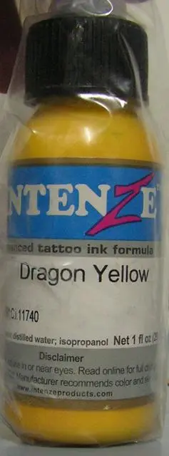 Photo from the official notice: Intenze Dragon Yellow tattoo ink — chemical risk