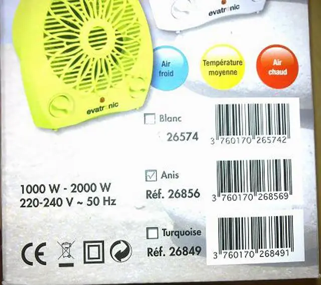 Foto uit de officiële melding: Evatronic Chauffage Soufflant Iris Ventilatorverwarmer  &amp; #13; — risico: Brand