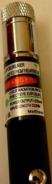 Photo from the official notice: Matthews laser pointer — damage to sight risk