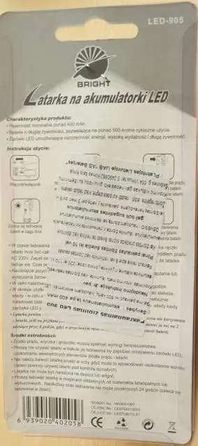 Photo from the official notice: BRIGHT Latarka na Akumulatorki LED rechargeable torch — electric shock risk