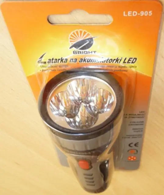 Photo from the official notice: BRIGHT Latarka na Akumulatorki LED rechargeable torch — electric shock risk