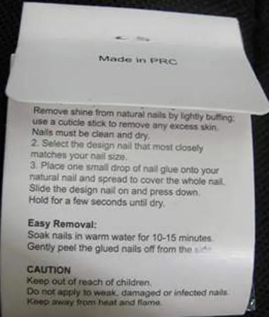 Photo from the official notice: K.nail false nails — chemical risk