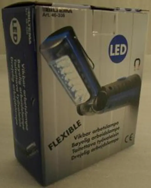 Foto uit de officiële melding: Biltema Taitettava Työvalaisin (Foldable Work Lamp) Lamp  &amp; #13; — risico: Elektrische schok
