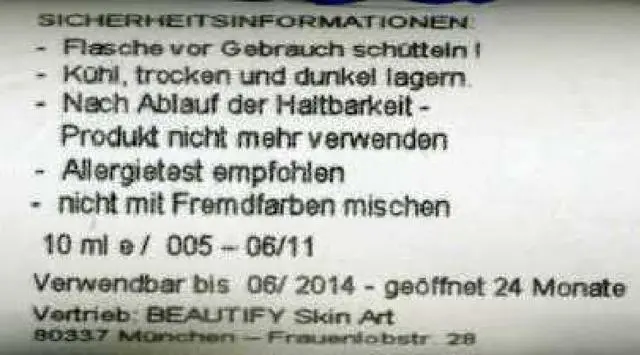 Zdjęcie z oficjalnego zgłoszenia: BEAUTIFY Skin Art Dunkelbraun marrone scuro (dark brown) Atrament do tatuażu &amp; #13; &amp; # #13; &amp; #13 — ryzyko: Chemiczne