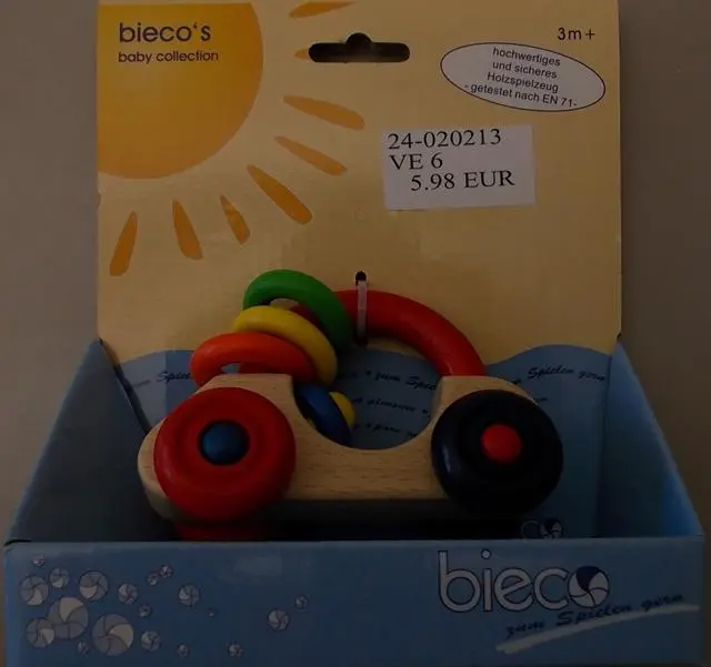 Foto do aviso oficial: Bieco Mein erstes Auto (My first car) Brinquedo de madeira — risco: Engasgamento