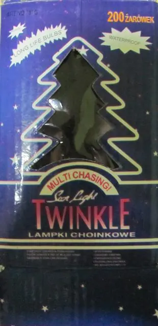Photo de l’avis officiel: Twinkle: Lampki Choinkowe 200 Zarówek Chaîne d’éclairage &amp; #13; — risque: Incendie