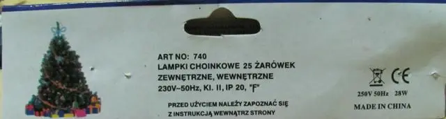 Photo from the official notice: Lampki Choinkowe 25 Zarówek lighting chain — fire risk