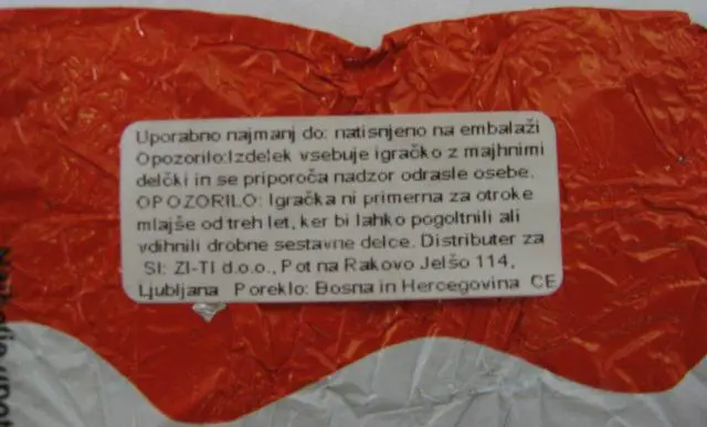 Photo from the official notice: Gomi chocolate egg with toy — choking risk
