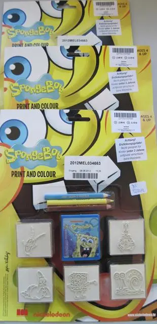 Foto do aviso oficial: Multiprint Sponge Bob Print &amp; Colour Conjunto de selos com lápis — risco: Químico