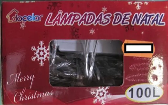 Foto do aviso oficial: DOCELAR Lâmpadas de Natal Cadeia de iluminação — risco: Choque elétrico