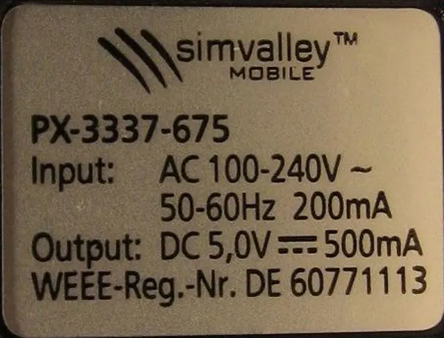 Foto do aviso oficial: Simvalley Pico Telemóvel — risco: Choque elétrico
