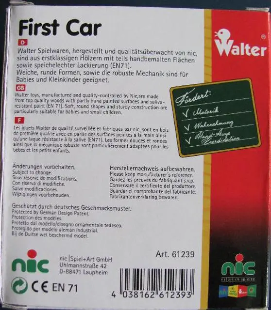 Photo de l’avis officiel: Walter First Car Voiture de jouet en bois &amp; #13; — risque: Étouffement