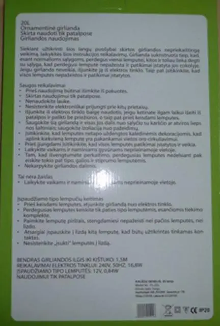 Foto do aviso oficial: Riwa Ornamental garland Luzes de Natal — risco: Choque elétrico