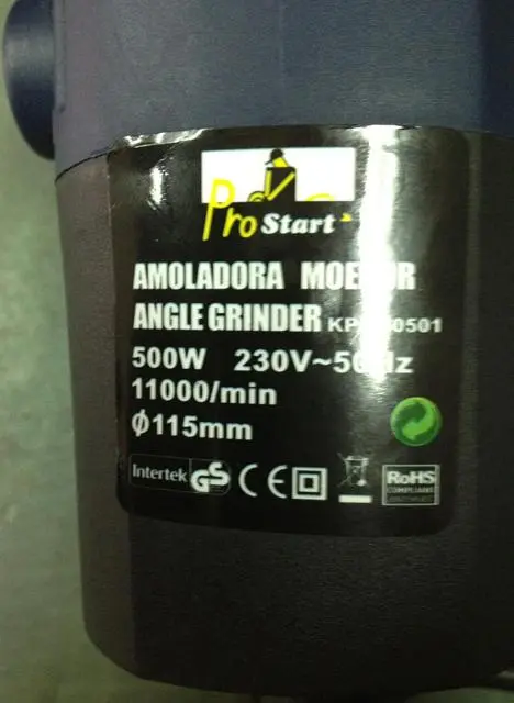 Photo from the official notice: PROSTART Angle Grinder — cuts risk