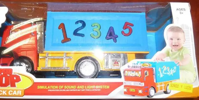 Foto uit de officiële melding: Perez y Rincón 1) Toy Train2) Speed Top Truck Car3) Unknown Activiteitenspeelgoed: trein, vrachtwagen en beste — risico: Verstikking door inslikken & Verwurging