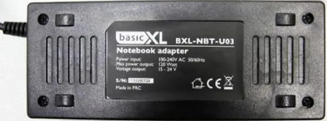 Foto uit de officiële melding: basicXL Universal notebook adapter Voeding „Universal Notebook Adapter” &amp; # #13; &amp; # #13; — risico: Elektrische schok