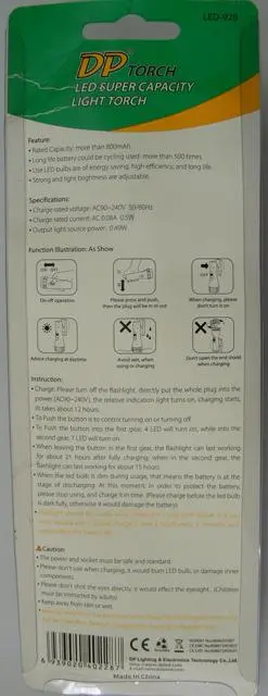 Foto do aviso oficial: Dp LES Super Capacity Light Torch Lanterna LED — risco: Choque elétrico