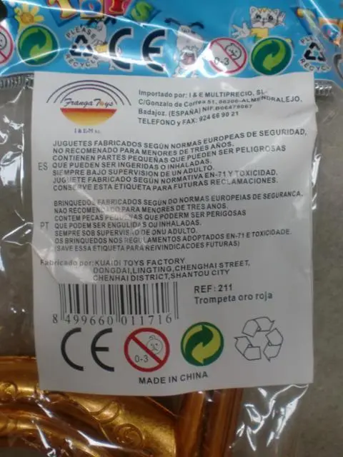 Foto do aviso oficial: Franga Toys Trombeta de brinquedo — risco: Engasgamento