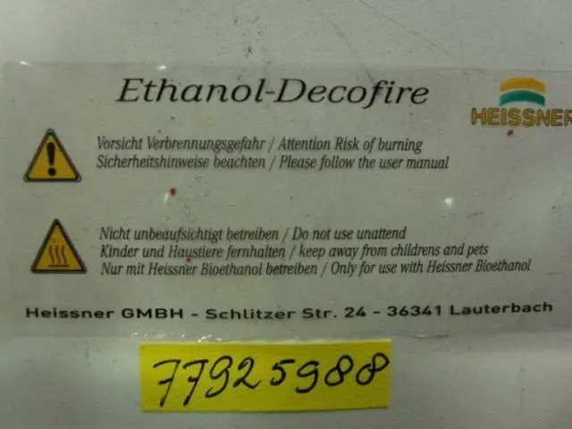 Photo from the official notice: Heissner Decofire Tobago ethanol burner — burns & fire risk