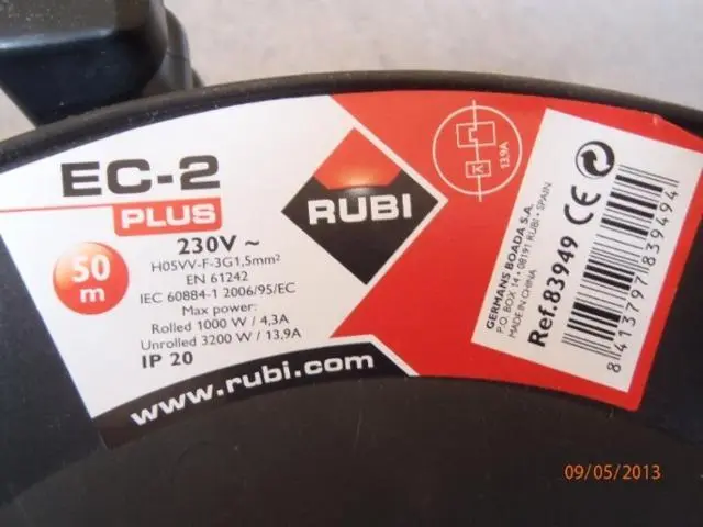 Foto do aviso oficial: RUBI EC-2 Plus Carretel de cabo — risco: Choque elétrico