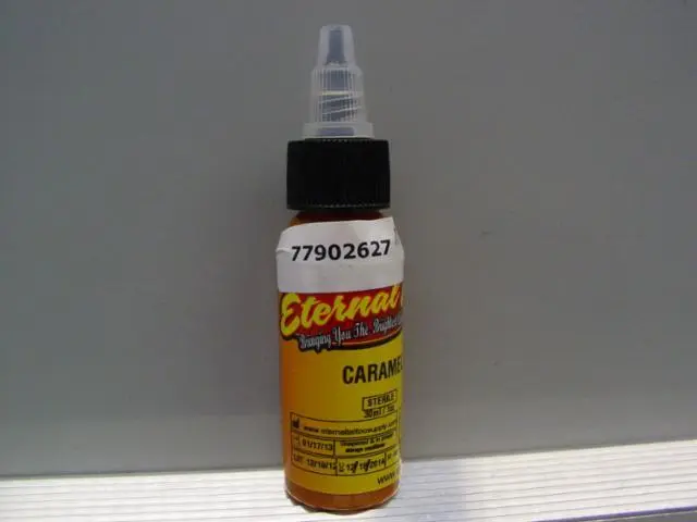 Photo from the official notice: Eternal 1.Eternal ink Bright orange 2. Eternal ink Caramel tattoo ink — chemical risk