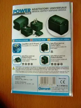 Foto do aviso oficial: GARANTI' UNIVERSAL ADAPTER Adaptador de plugue — risco: Choque elétrico