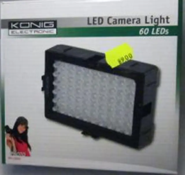 Photo from the official notice: König Electronic LED Camera Light 60 LEDs led camera light supplied with a battery charger — electric shock risk