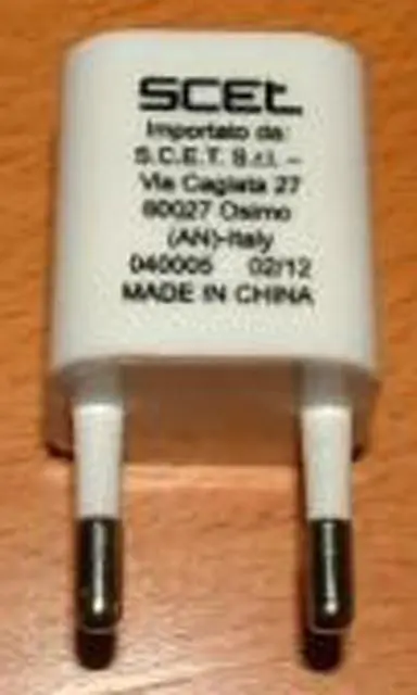 Foto do aviso oficial: Alimentatore USB Fonte de alimentação USB. com porta USB — risco: Choque elétrico
