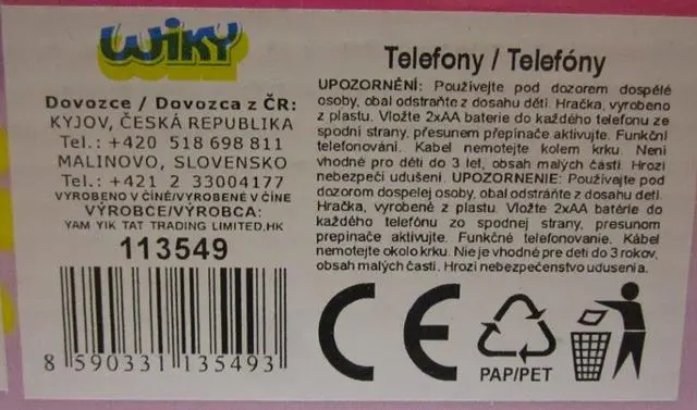Foto uit de officiële melding: Wiky Intercom Phone Set Set speelgoedtelefoons — risico: Gehoorschade
