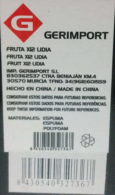 Photo from the official notice: Gerimport Frutas de Imitación imitation fruit — choking risk