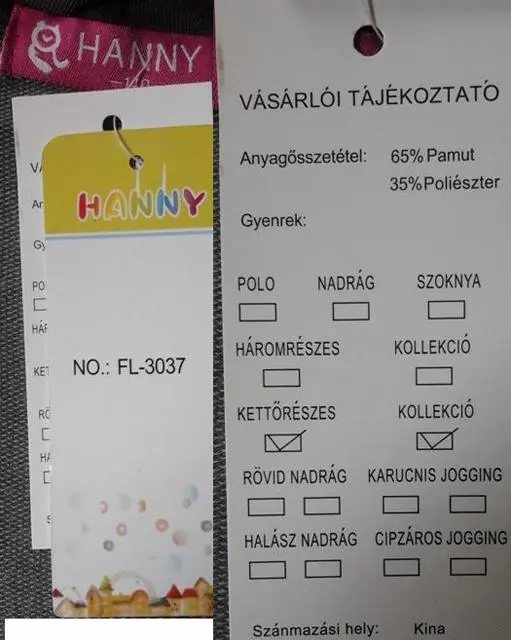 Foto uit de officiële melding: Hanny Kinderkleding — risico: Verwonding