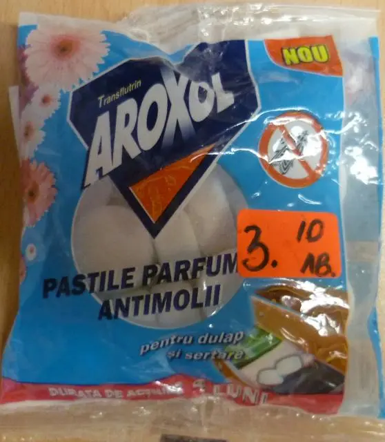 Foto dell’avviso ufficiale: AROXOL Antimoth Perfumed Tablet 100 (PASTILE PARFUM ANTIMOLII) Compressa profumata Antimoth — rischio: Ostruzione delle vie aeree