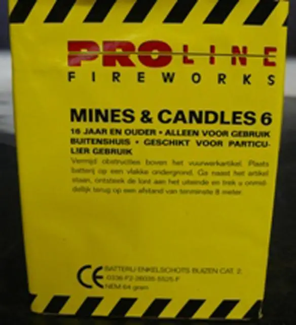 Foto do aviso oficial: Proline Fireworks Mines and Candles 6 Lumes de artifício — risco: Queimaduras & Ferimentos
