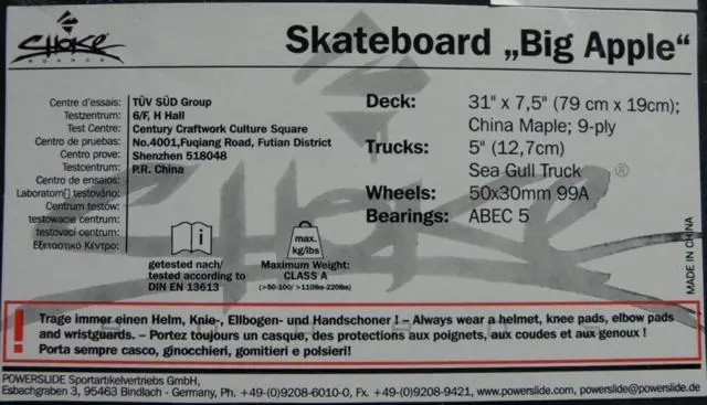 Photo de l’avis officiel: Choke NYCityLine Skateboard — risque: Blessures