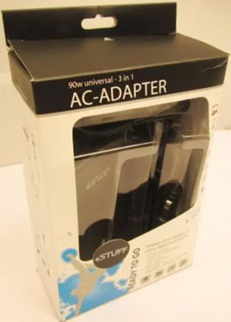Foto dell’avviso ufficiale: Estuff 90W universal -3 in 1 AC-adapter Adattatore universale AC — rischio: Scossa elettrica