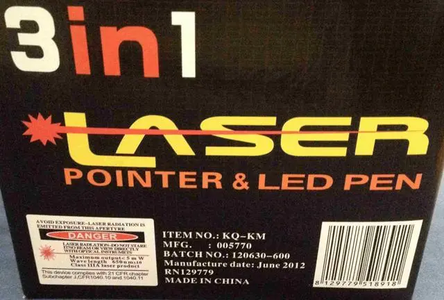Foto aus der offiziellen Meldung: 3 in 1 - LASER - Pointer &amp; Led Pen Laserpointer — Risiko: Sehschaden