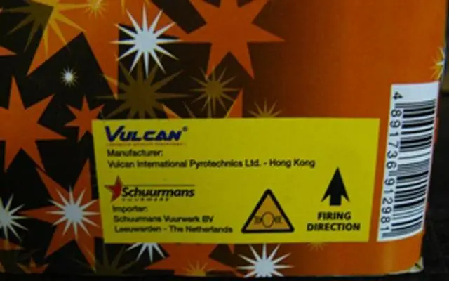 Photo de l’avis officiel: Vulcan Heavy Hitz Feux d’artifice — risque: Brûlures & Blessures