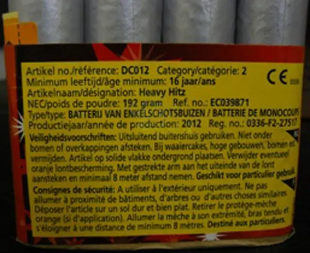 Photo de l’avis officiel: Vulcan Heavy Hitz Feux d’artifice — risque: Brûlures & Blessures