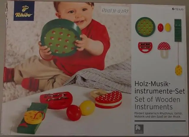 Foto del aviso oficial: Tchibo Holz-Musik-instrumente-Set ( Set of Wooden Instruments) Juego de juguete musical de madera — riesgo: Atragantamiento & Lesiones
