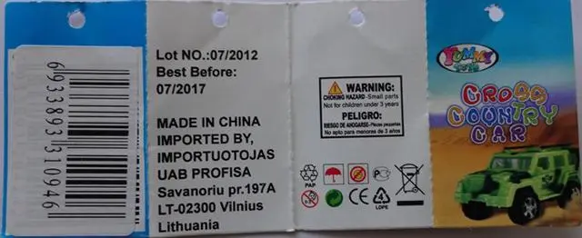 Photo from the official notice: Yummy Toys Cross Country Car toy with sweets — choking risk