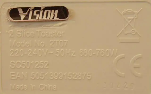 Foto do aviso oficial: Vision 2 Slice Toaster Torradeira — risco: Choque elétrico
